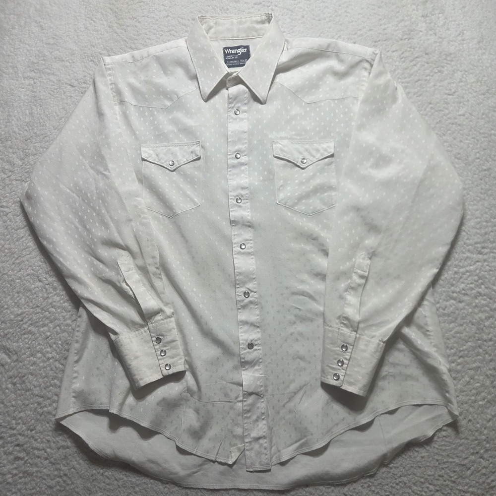 Vtg Wrangler Cowboy Cut Regular Fit Pearl Snap Long Sleeve Size XL Long Tails
